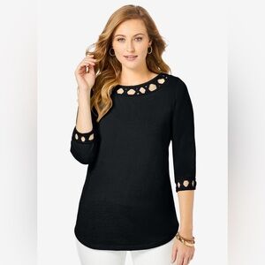 Jessica London Woman Within Stretch Cotton Boatneck Lattice Tunic size 26/28 2x